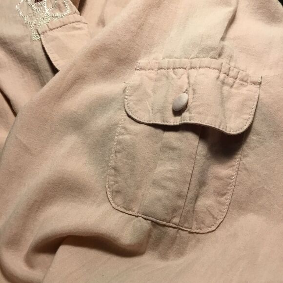 Peachy pink western embroidered shirt fabric covered buttons buttons down size L - Picture 9 of 9
